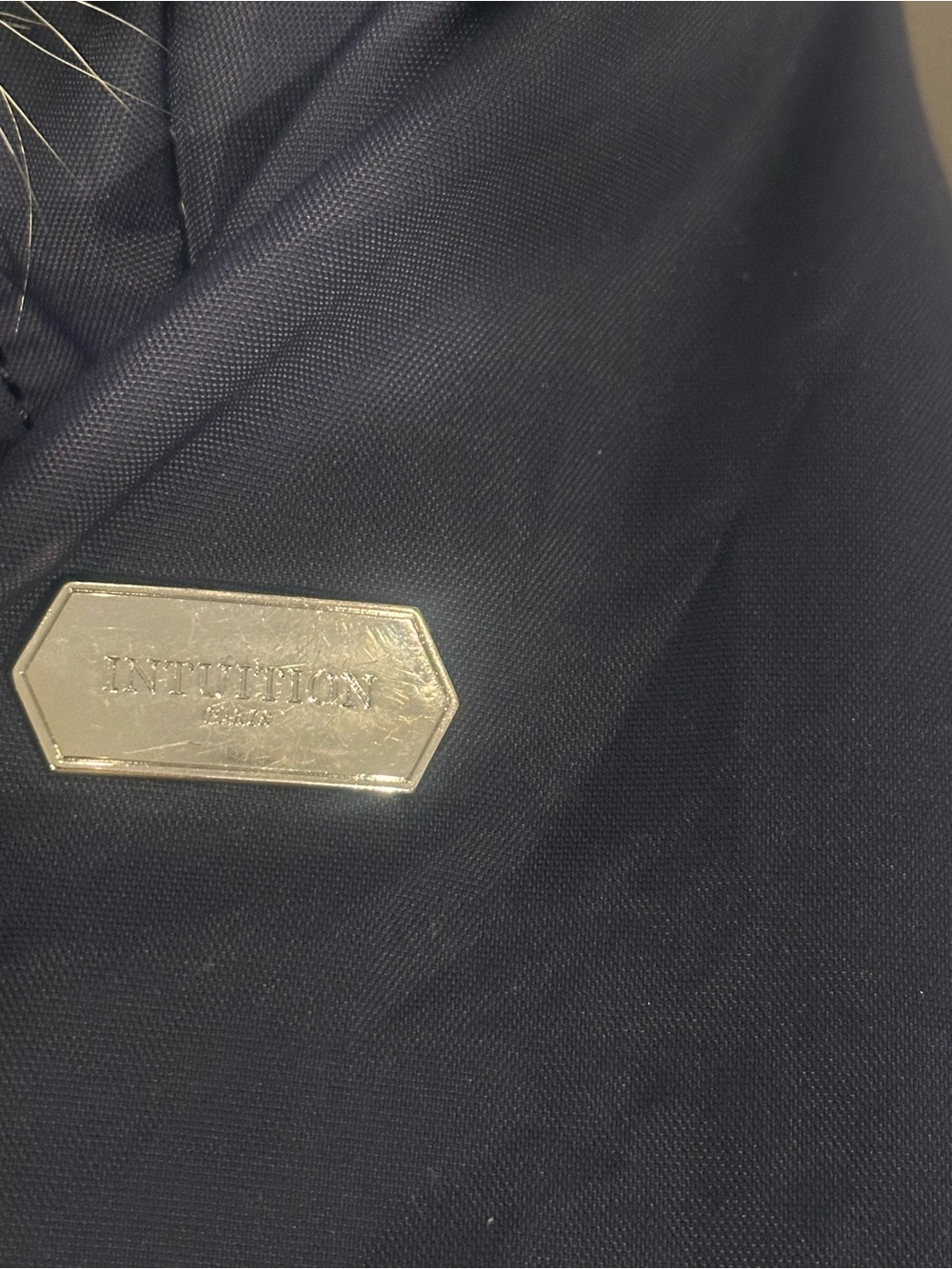 Intuition Paris Raccoon Hooded Coat with Leather Trim in Navy - Picture 10 of 10